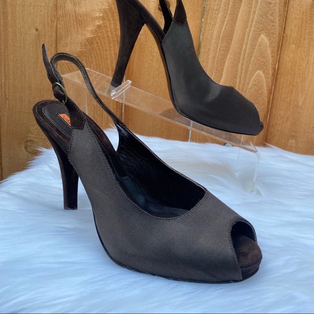 VIA SPIGA Peep-Toe Slingback Heels, Size 7.5 / EUR 56, Italian Leather, Vintage